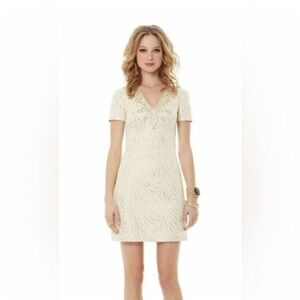 Lilly Pulitzer Milannia Gold Metallic Zebra Stripe Jacquard Shift Dress ($278)